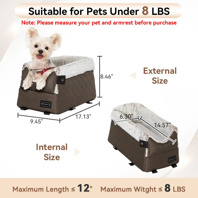[5-Year Warranty] PETSFIT Center Console Dog Car Seat with Safe Protection Hooks, Pet Car Seat with Upgraded Safety Tethers, Washable Cushion, Console Dog Car Seats for Small Dogs up to 8 Lbs (Grey)