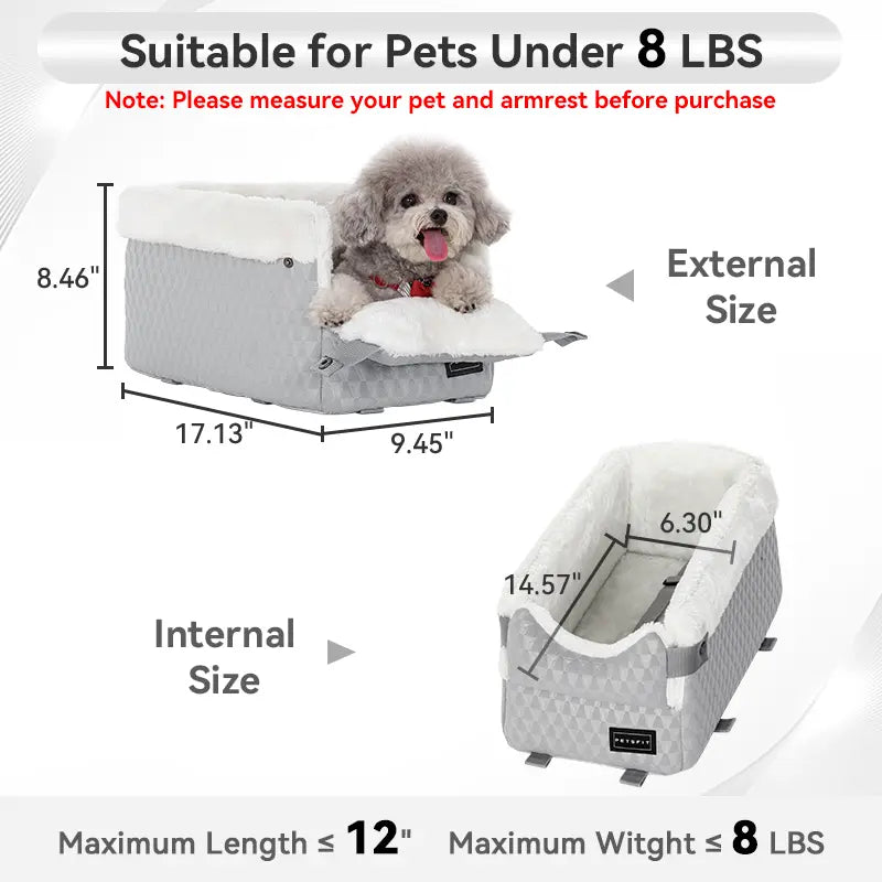 [5-Year Warranty] PETSFIT Center Console Dog Car Seat with Safe Protection Hooks, Pet Car Seat with Upgraded Safety Tethers, Washable Cushion, Console Dog Car Seats for Small Dogs up to 8 Lbs (Grey)