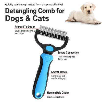 Multi-Tooth Pet Grooming Comb - Double-Sided Painless Hair Removal Comb,Suitable for Dogs and Cats,Easily Combs the Undercoat.