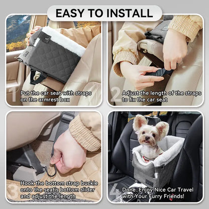 [5-Year Warranty] PETSFIT Center Console Dog Car Seat with Safe Protection Hooks, Pet Car Seat with Upgraded Safety Tethers, Washable Cushion, Console Dog Car Seats for Small Dogs up to 8 Lbs (Grey)