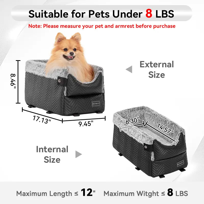 [5-Year Warranty] PETSFIT Center Console Dog Car Seat with Safe Protection Hooks, Pet Car Seat with Upgraded Safety Tethers, Washable Cushion, Console Dog Car Seats for Small Dogs up to 8 Lbs (Grey)