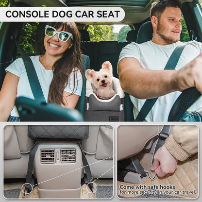 [5-Year Warranty] PETSFIT Center Console Dog Car Seat with Safe Protection Hooks, Pet Car Seat with Upgraded Safety Tethers, Washable Cushion, Console Dog Car Seats for Small Dogs up to 8 Lbs (Grey)