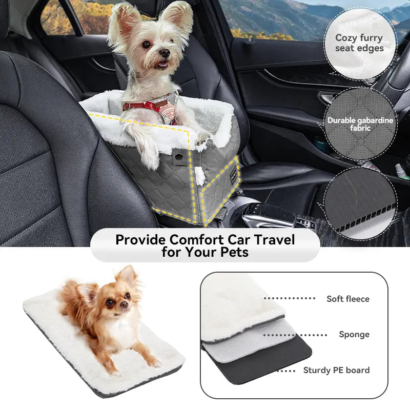[5-Year Warranty] PETSFIT Center Console Dog Car Seat with Safe Protection Hooks, Pet Car Seat with Upgraded Safety Tethers, Washable Cushion, Console Dog Car Seats for Small Dogs up to 8 Lbs (Grey)